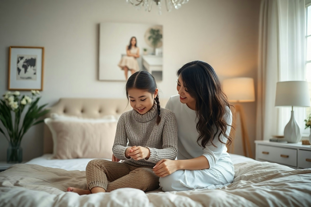 Quando una madre e una figlia si uniscono, creano una camera da letto da sogno che esprime armonia e comfort.